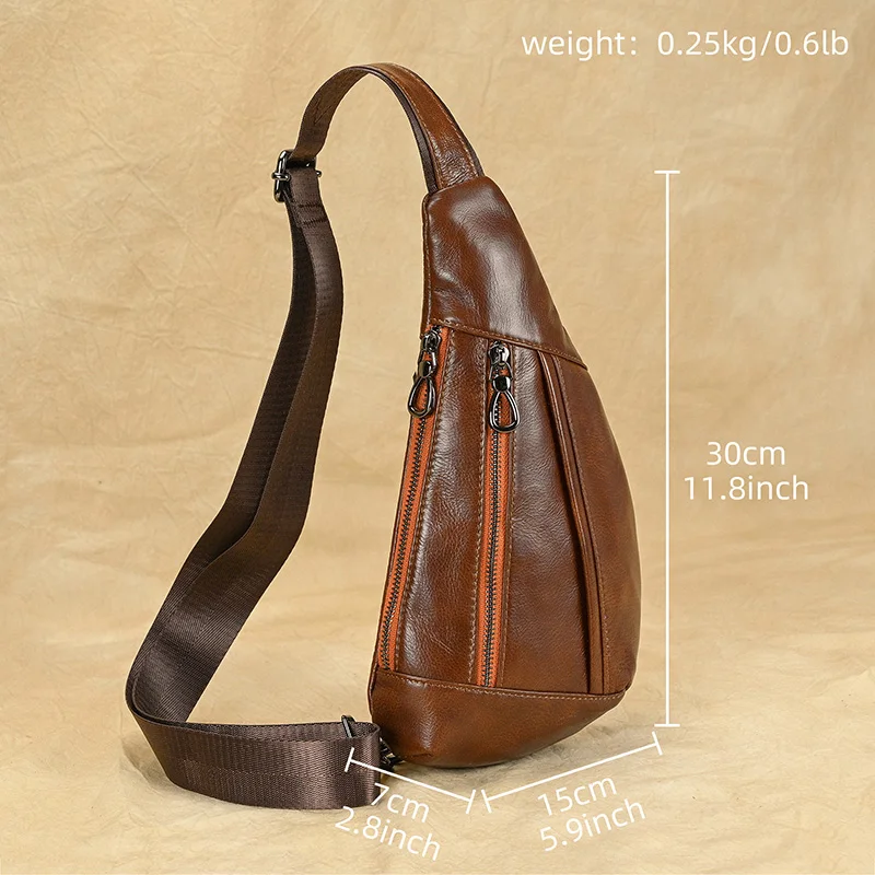 Soft Cow Leather Men\'s Chest Bag Genuine Leather Men\'s Chest Pack Small Crossbody Sling Bag Anti Theft Chest Bag Men Coffee