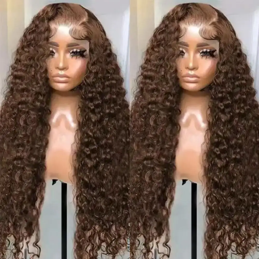 

Chocolate Brown 13x6 Lace Frontal Wig Curly Deep Wave Human Hair Wigs 30 Inch Colored 13x4 Lace Front Wig Brazilian Women Choice