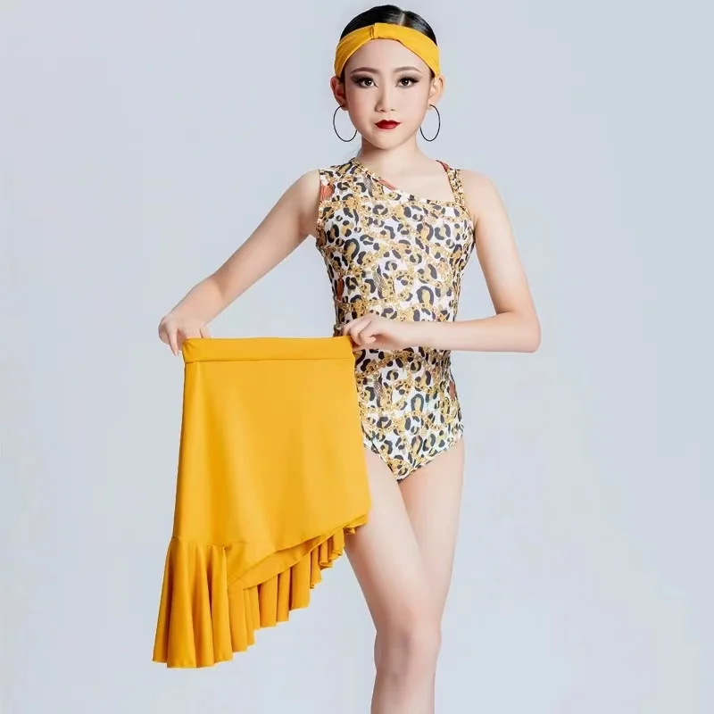 Girl Latin Dance Dress for Girls Practice Dancing Latin Skirt Ballroom Performance Clothes Children 1 Piece Latin Skirt and Top