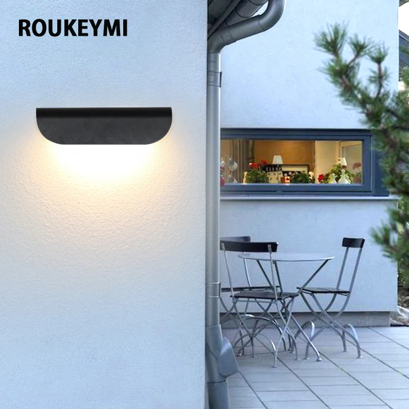 ROUKEYMI Waterproof LED Outdoor Wall Lamps Nordic Style Garden Porch Hallway Balcony Sconces Aluminum Internal Lighting Decorati