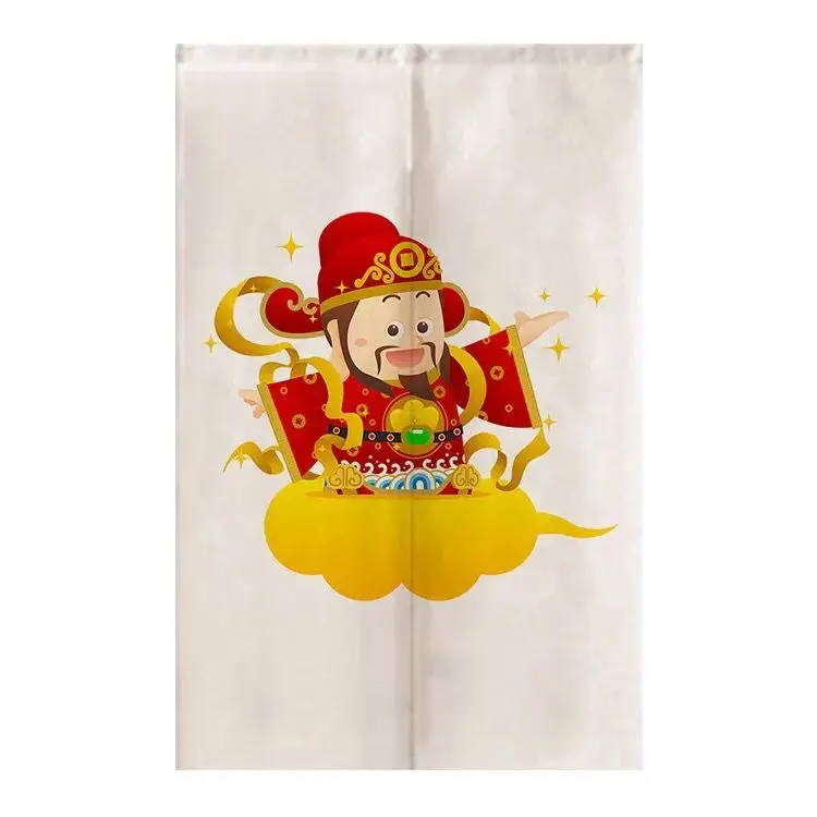 Chinese God Of Wealth Door Curtain Cotton Hemp Hanging Curtain Geomantic Half Panel Curtain Home Decoration Doorway Door Curtain