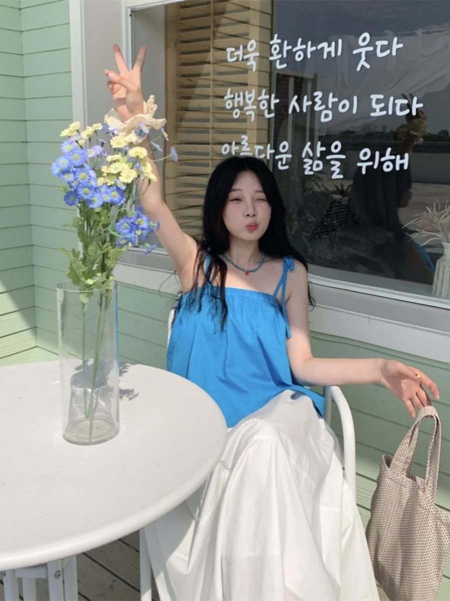 Top Solto com Alças Dopne Sweet Pure Desire para Mulheres, Nova Coleção de Verão 2024, Série de Cores Candy, Top com Nó em Mistura de Algodão e Poliéster