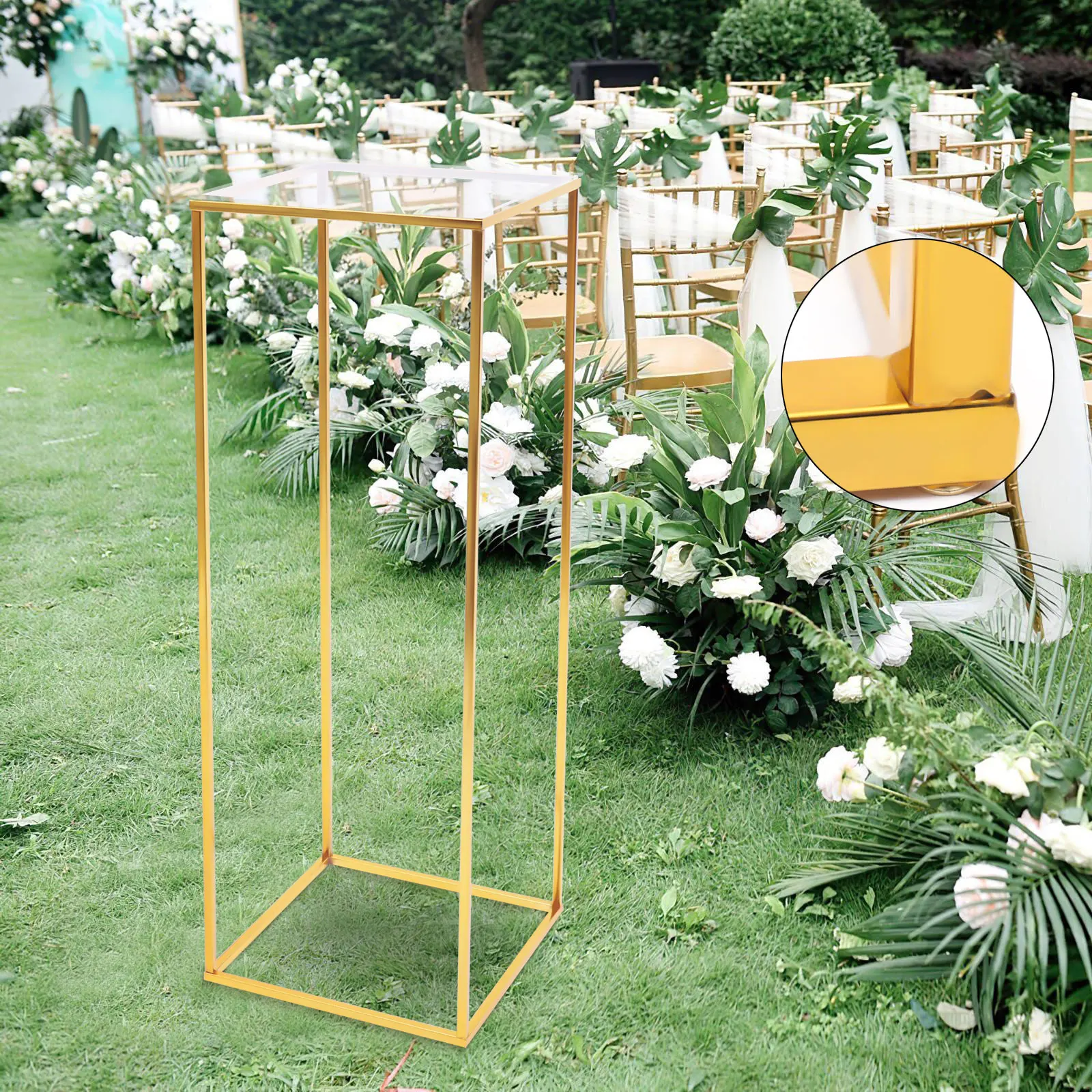 Gold Wedding Flower Stand Flower Vase Pillar Wedding Party Decor Balloon Display Rack Flower Holder Metal Rack W/ Acrylic Board