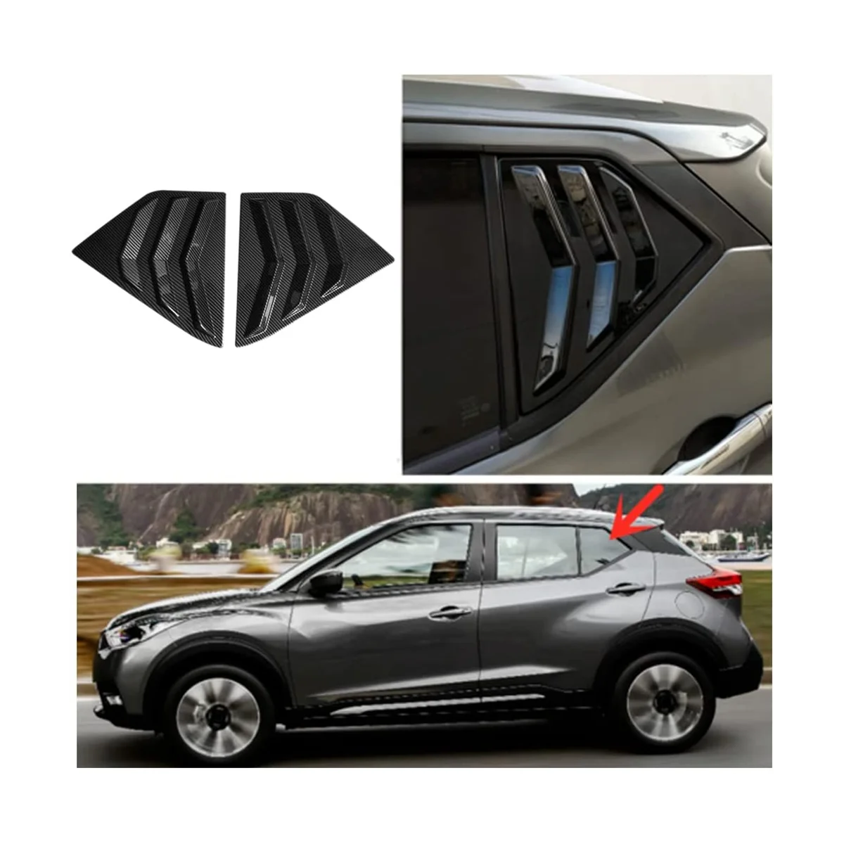 Palas de ventana lateral trasera para Nissan Kicks 2018-2023, accesorios de cubierta de rejilla de ventilación, carbono