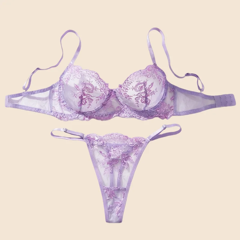 

Романтическое сексуальное нижнее белье, ультратонкое сетчатое нижнее белье, комплекты бюстгальтеров и трусиков с цветочной вышивкой, прозрачный комплект нижнего белья из трех предметов