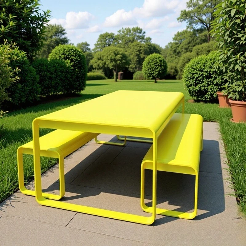 Outdoor carbon steel table and chair combination courtyard open-air waterproof and sunscreen table
