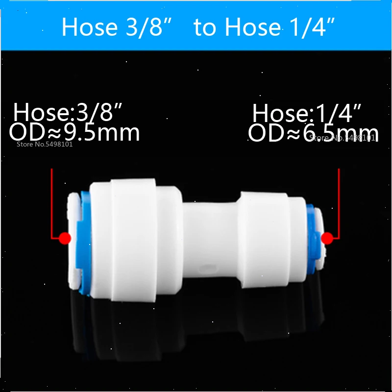 RO Water System Equal Straight 1/4" 3/8" Hose Connection Coupling Reducing Plastic Quick Pipe Fitting Reverse Osmosis Connector