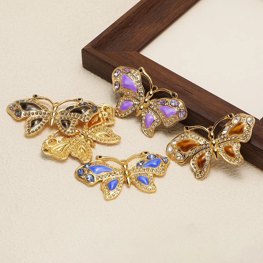 2 Stück Edelstahl Zirkonia Schmetterlingsanhänger DIY Schmuck Halskette Armband Anhänger Zubehör für die Herstellung von Ohrringen – Detail 4