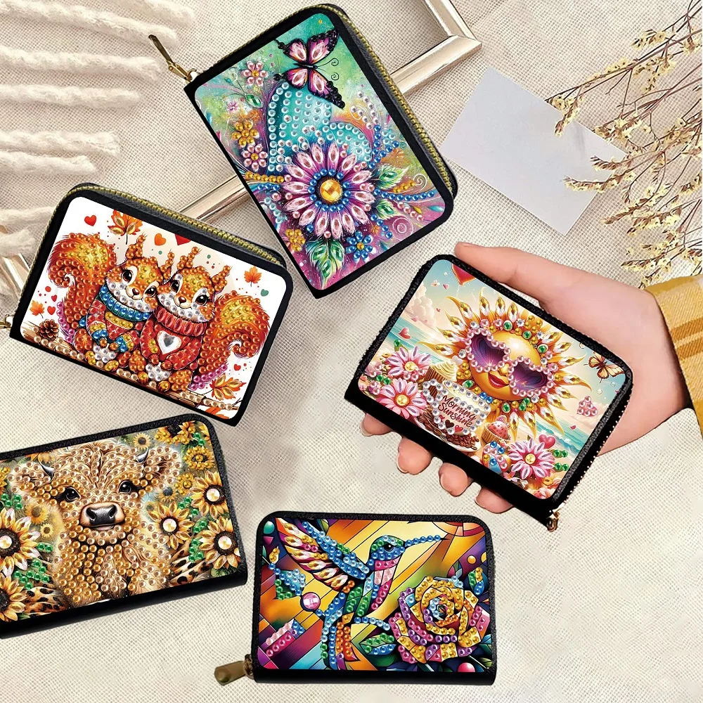 مجموعات حقيبة الجيب ذات اللوحة الفنية الماسية، موضوع الحيوان شكل خاص بطاقات الماس الفنية الصغيرة والعملات المعدنية حقيبة تخزين حمل حقيبة الفن هدية #6