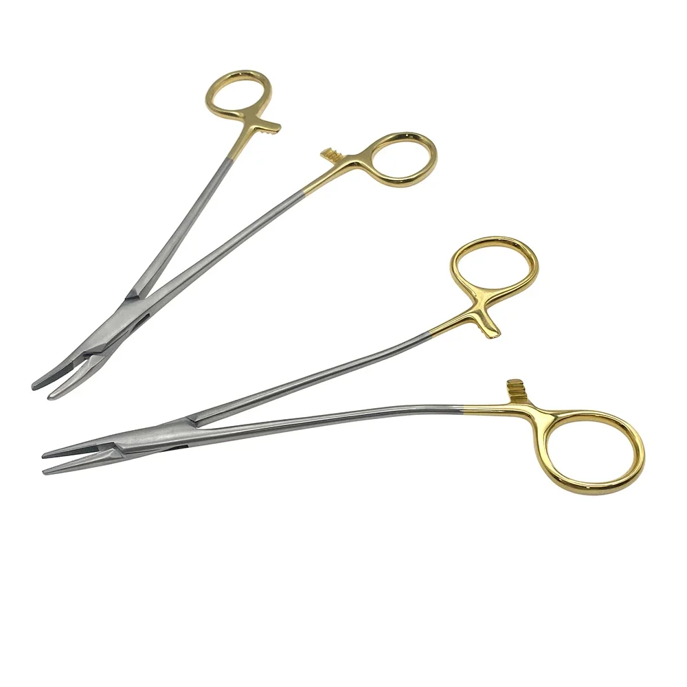 Porta agujas con mango  18CM, herramienta  cirugía  párpado doble  acero inoxidable, inserto  plástico  belleza, abrazara  aguja