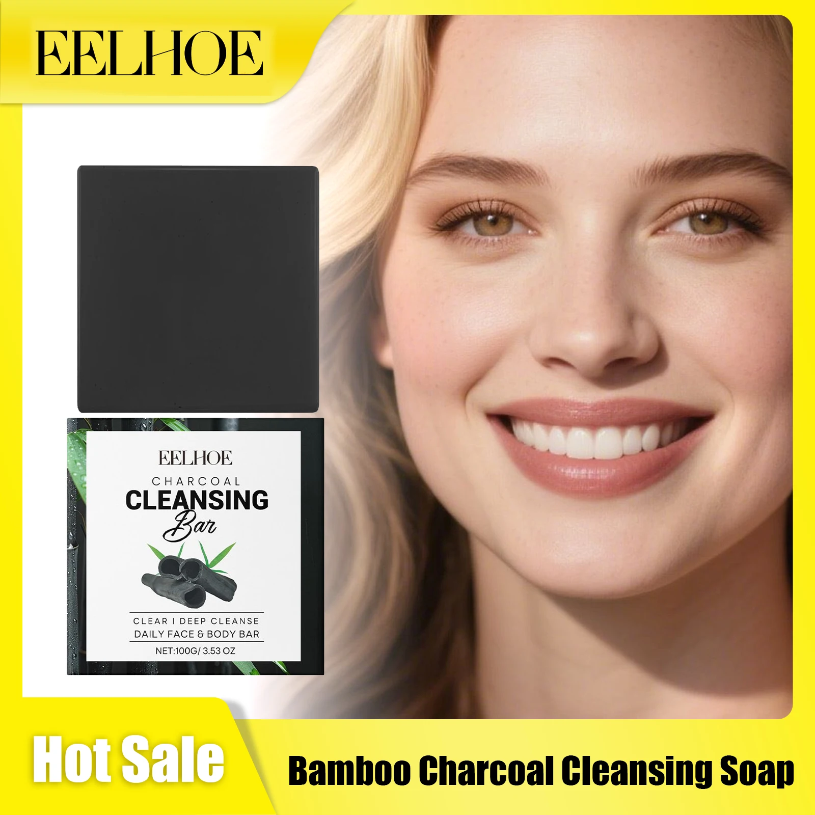

EELHOE Bamboo Charcoal Clean Soap Remove Blackheads Clean Dirt Oil Control Moisturize Shrink Pores Exfoliate Facial Cleans Soap