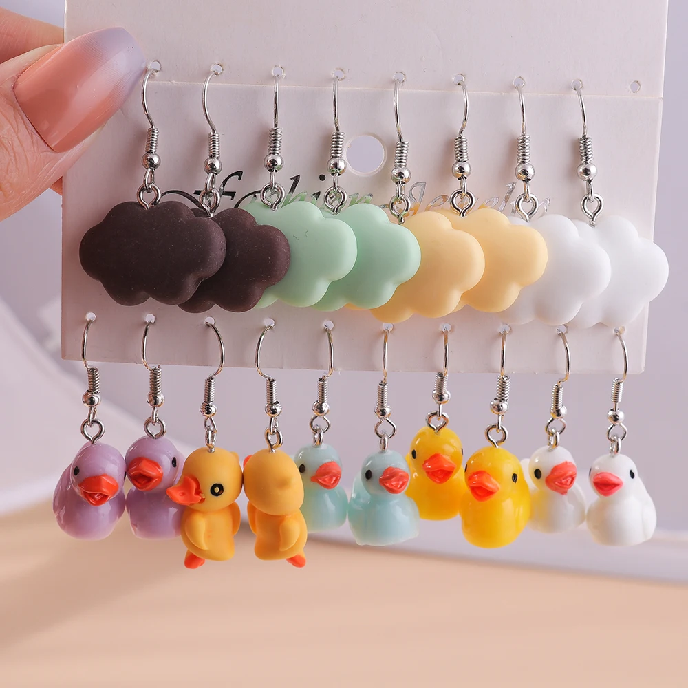 Aihua Cartoon Cloud Duck Earrings Set 3D Animal Cute Butterfly Bear Dangle Earrings for Women Girl Children Trendy Jewelry Gifts