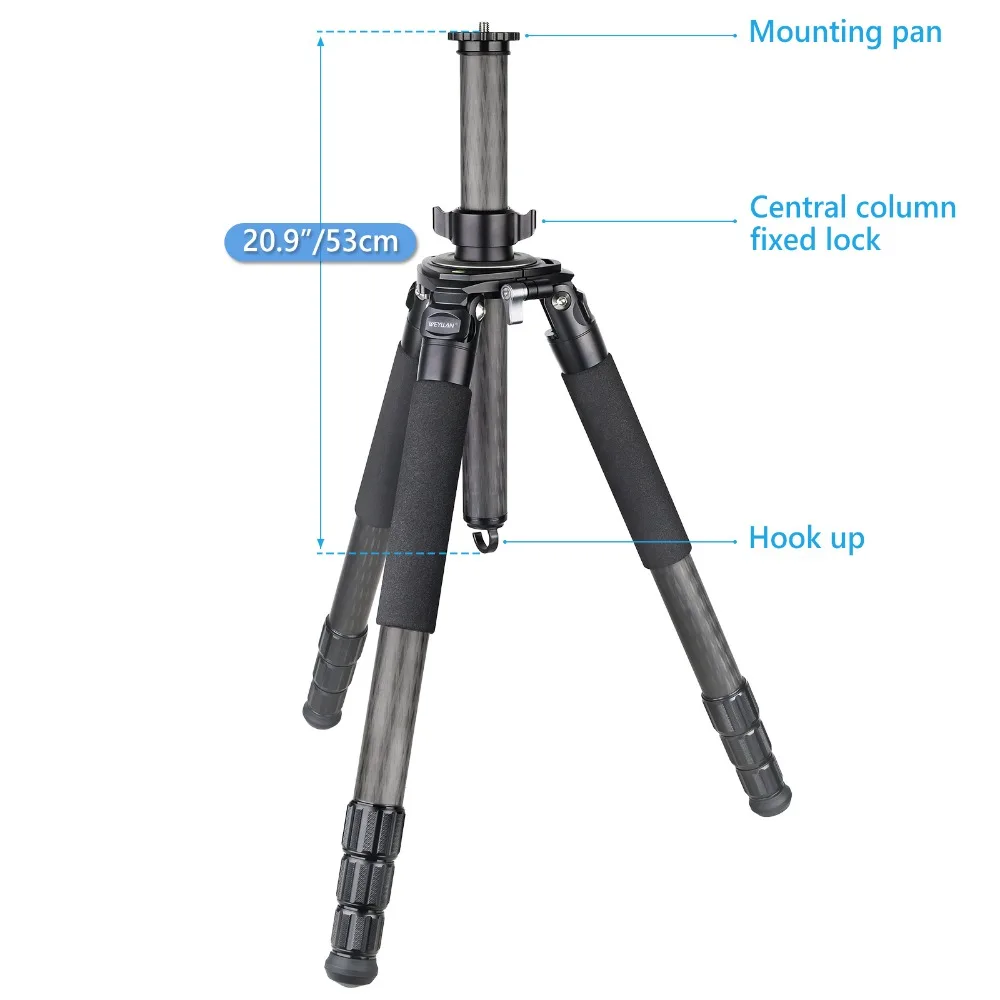 WEYLLAN TZ4 Professional Carbon Fiber 40mm Diameter Lifting Tripod Center Column 53cm Height Extension Rod for Heavy Duty Tripod