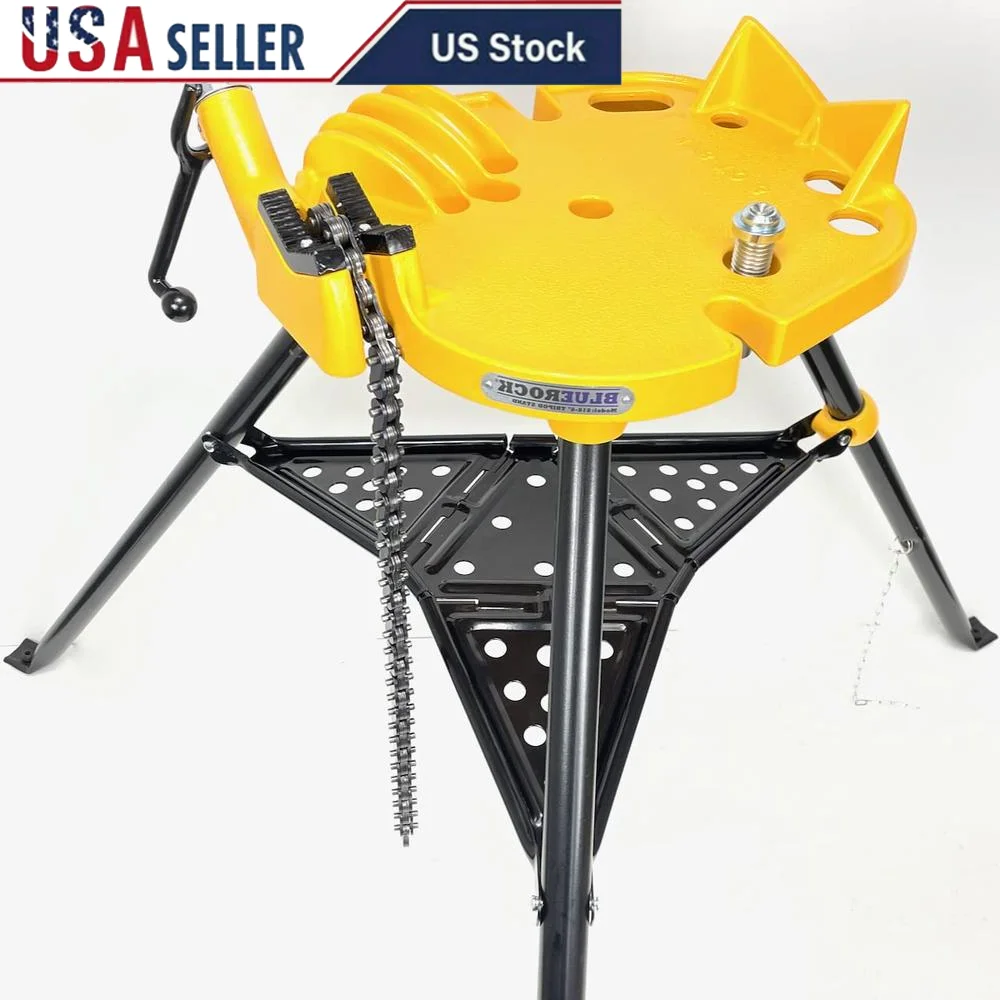 Portable Pipe Chain Vise Stand Tripod Folding Legs 1/8 to 6 Inch Capacity Ductile Iron Construction Hardened Steel Jaws