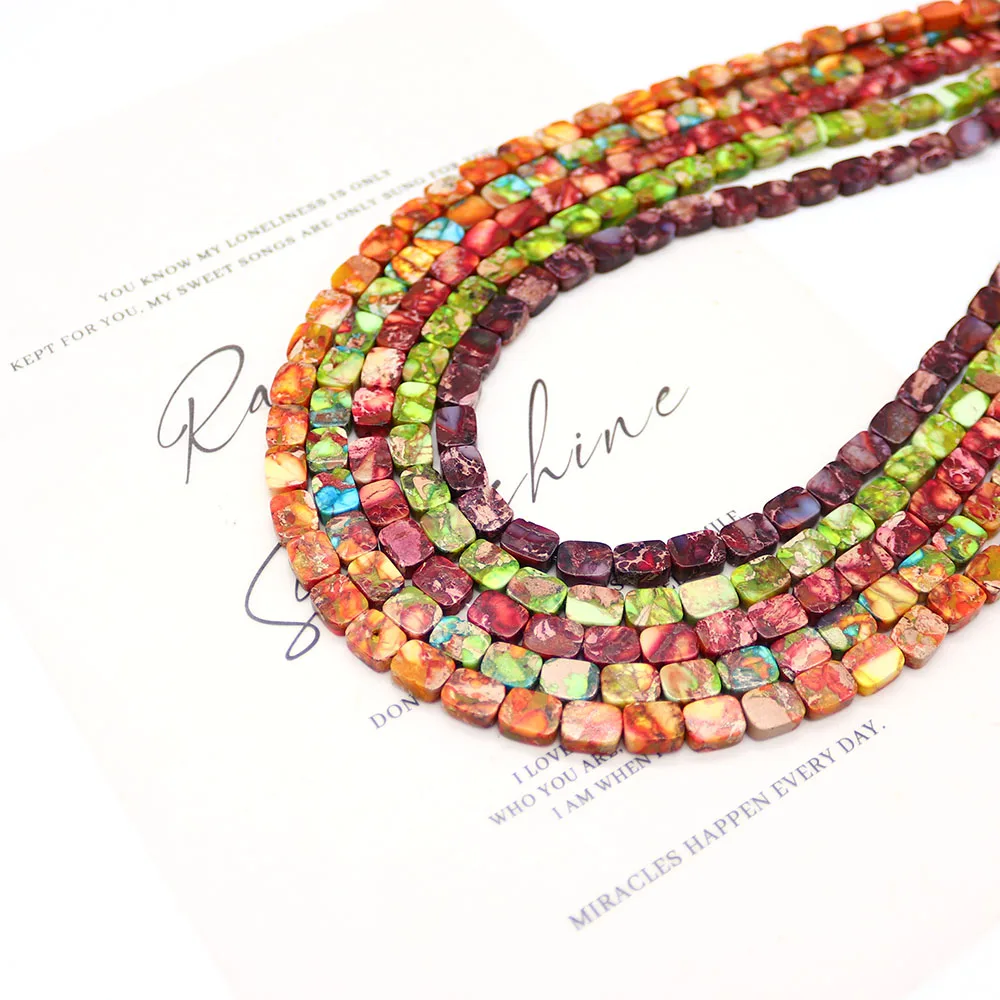 

Классические натуральные разноцветные бусины из императорского яшмы, полированные, геометрические, квадратные, с прямыми отверстиями, синтетическая бирюза, для самостоятельного изготовления ожерелья