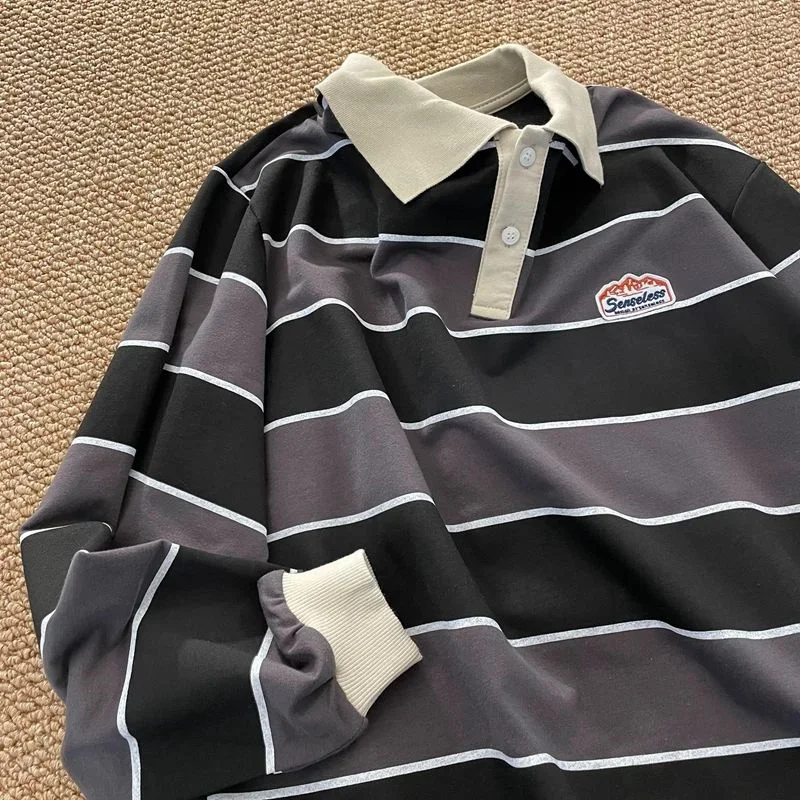 女性のレトロなストライプのTシャツ,原宿のカジュアルな長袖ブラウス,プレッピーのTシャツ,ヒップホップのカップルのための特大のスウェットシャツ