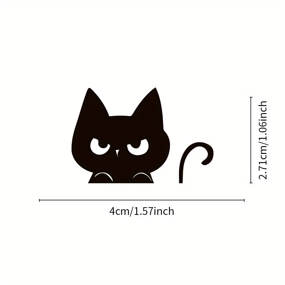 4 PÇS/SET Adesivo de espelho retrovisor de gato mal-humorado preto, ideal para carros, laptops, garrafas de água, skates e itens para amantes de gatos