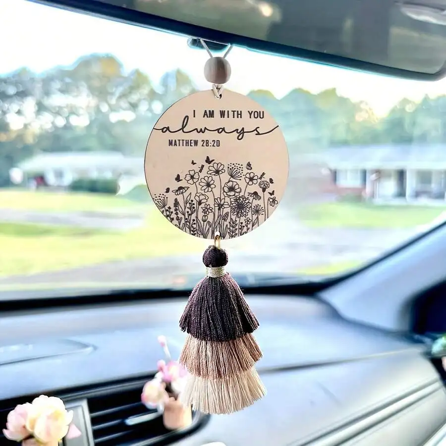 

Faith-Based Rearview Mirror Hanging Ornament With Tassel - I Am With You Always Matthew 28:20