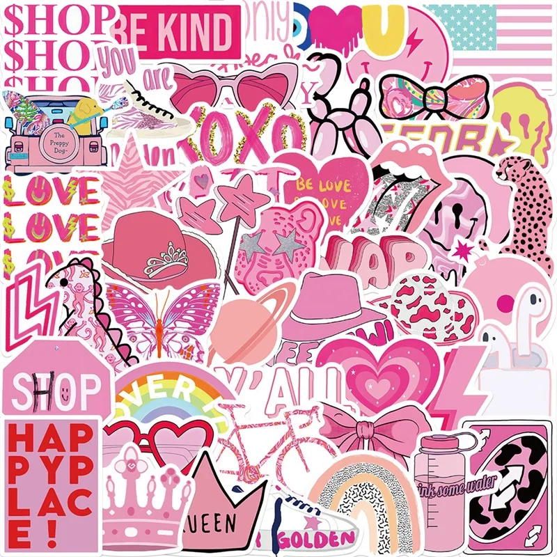 10/30/50PCS Cute Pink Thing PVC Sticky Sticker Aesthetic DIY Korean Stationery Decoration Scrapbooking School Supplies for Kids