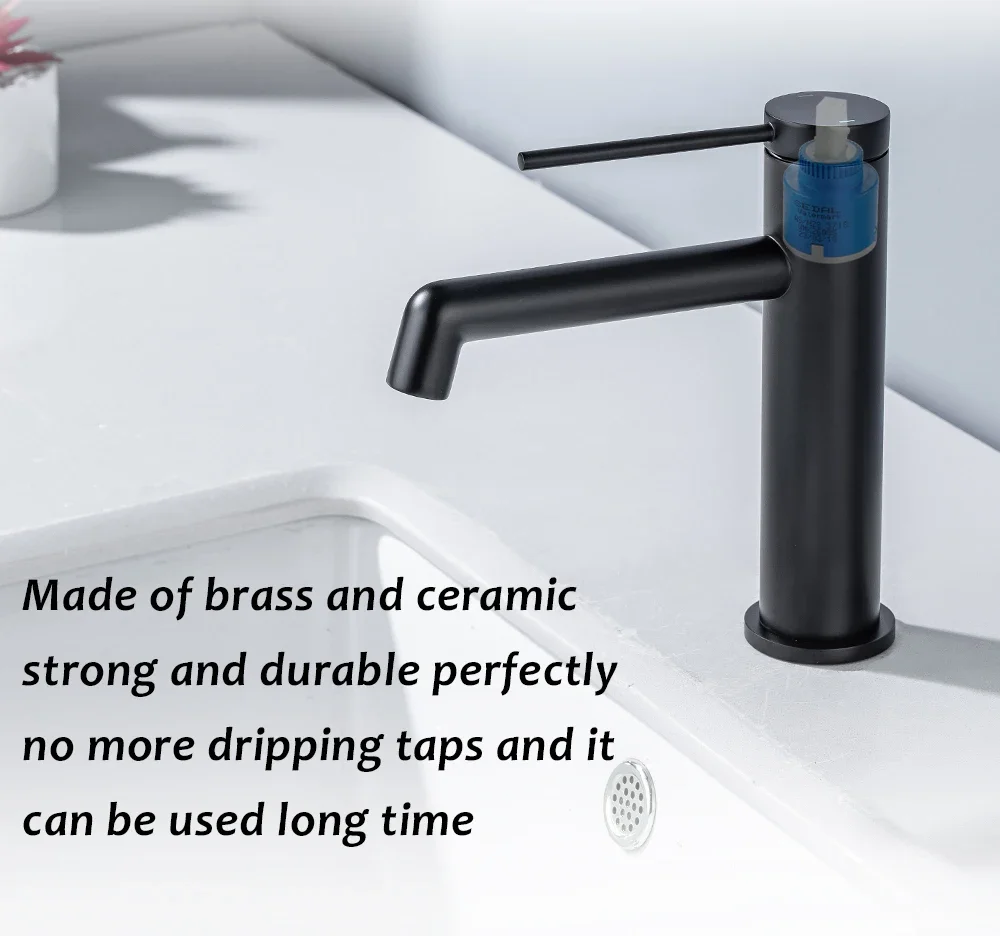 

Smesiteli The New Basin Hot And Cold Ceramic Plate Spool Water Sink Tap Brass Single Hole Deck Mounted Black Bathroom Faucet