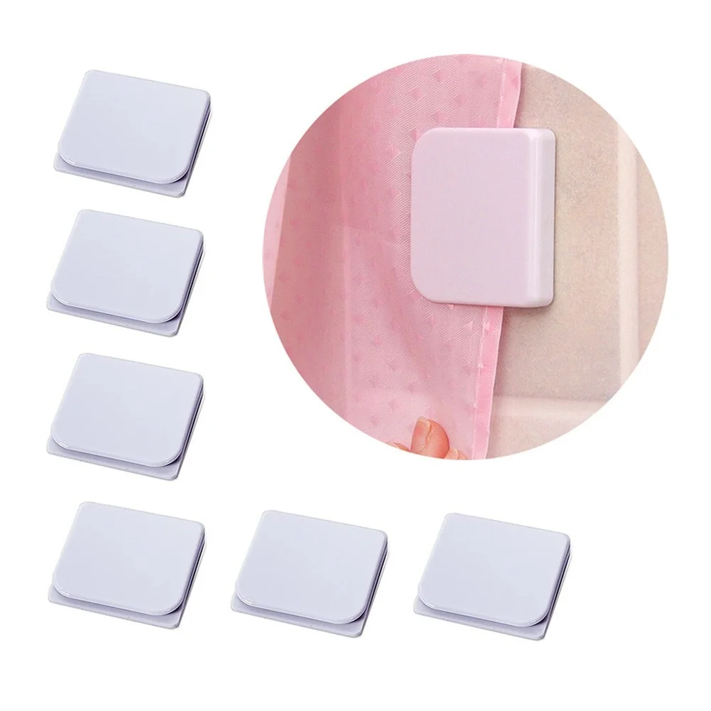 6 Pack ABS Shower Curtain Fixer Holder Windproof Anti Splash Self Sticking Fixing Clips White Bathroom For Secure Curtain