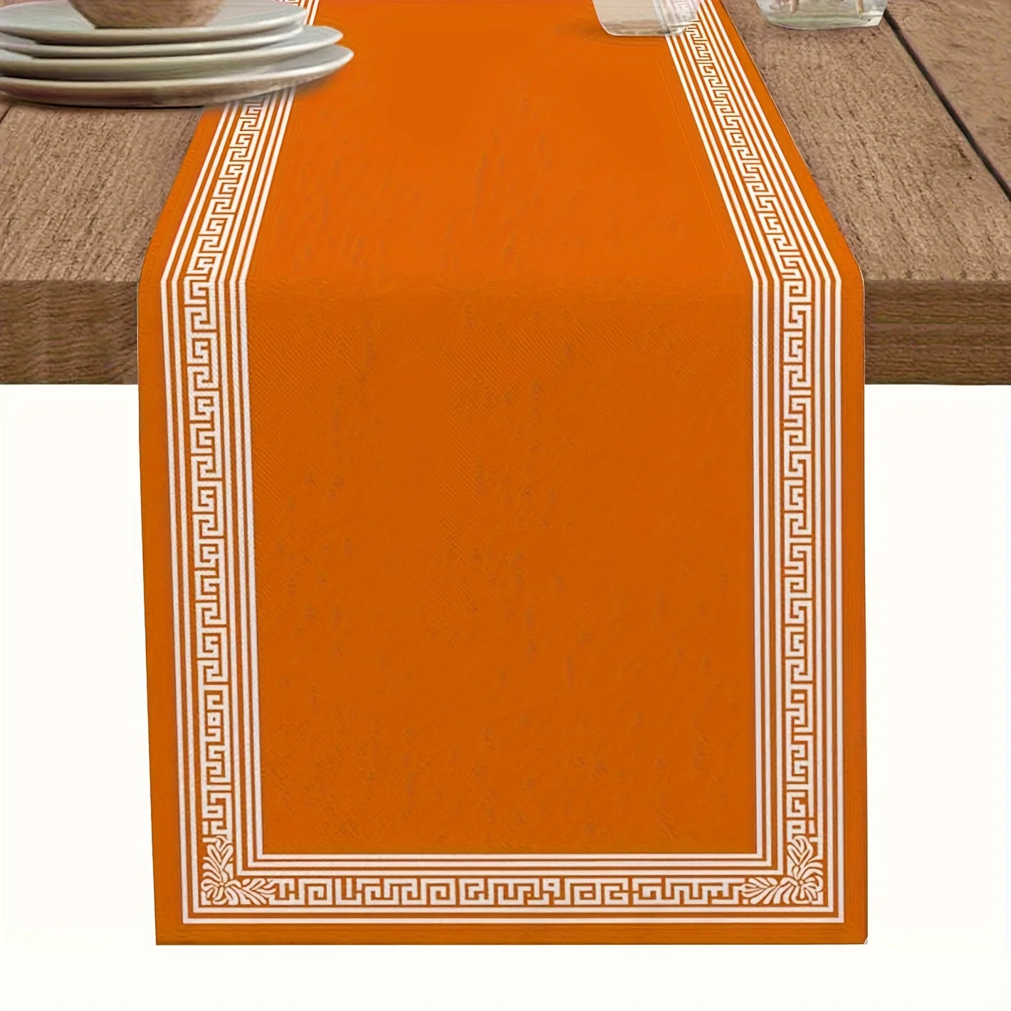Farmhouse Rustic Orange Table Runner Geometric Greek Art Pattern Ideal for Kitchen, Living Room & Anniversary Table Home Decor