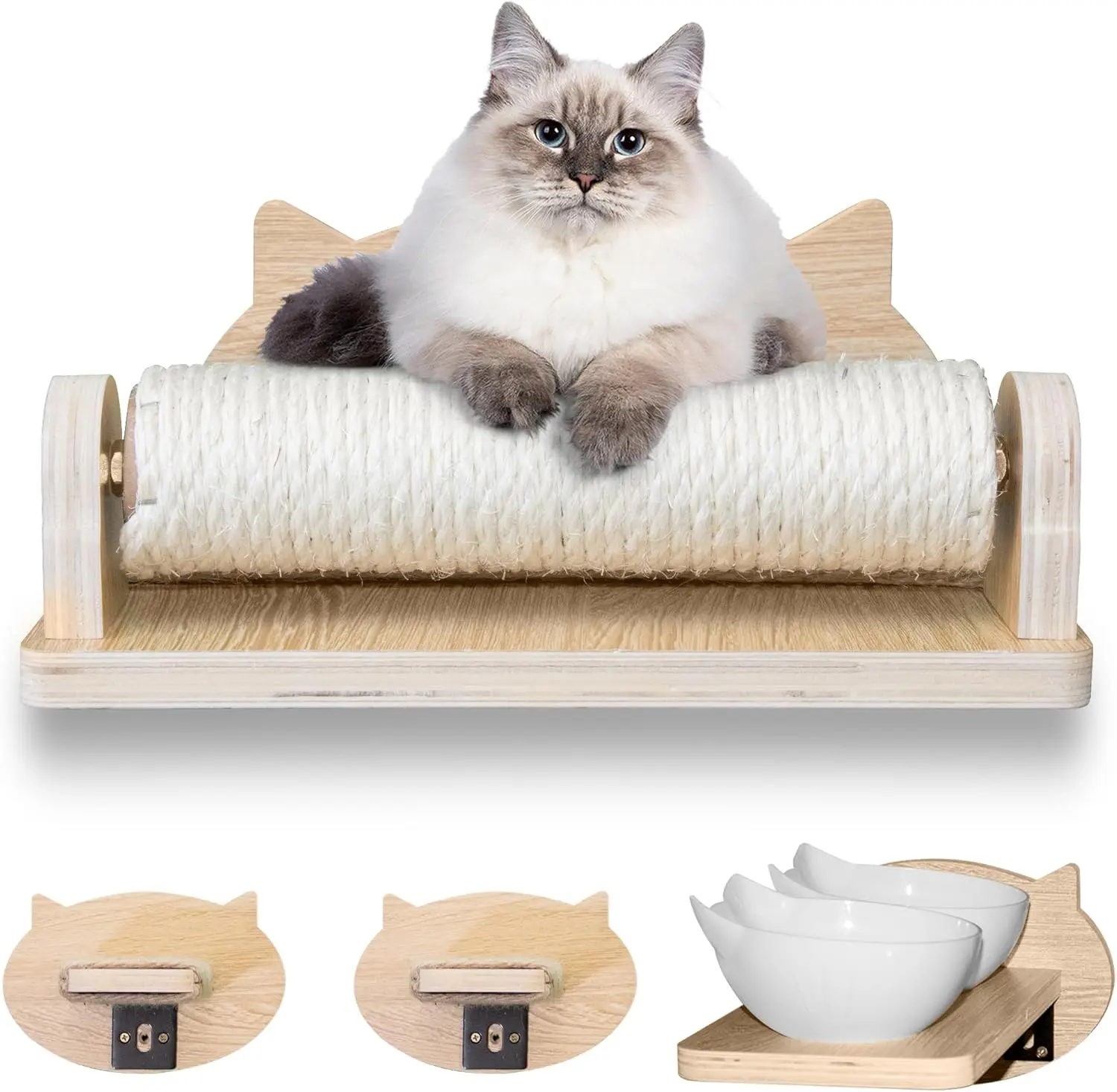 

Big Cat Wall Shelves with 3 Steps, Wall Furniture for Large Cats, Feeding Shelf, Mounted Cat Bed, Easy Installation Modern