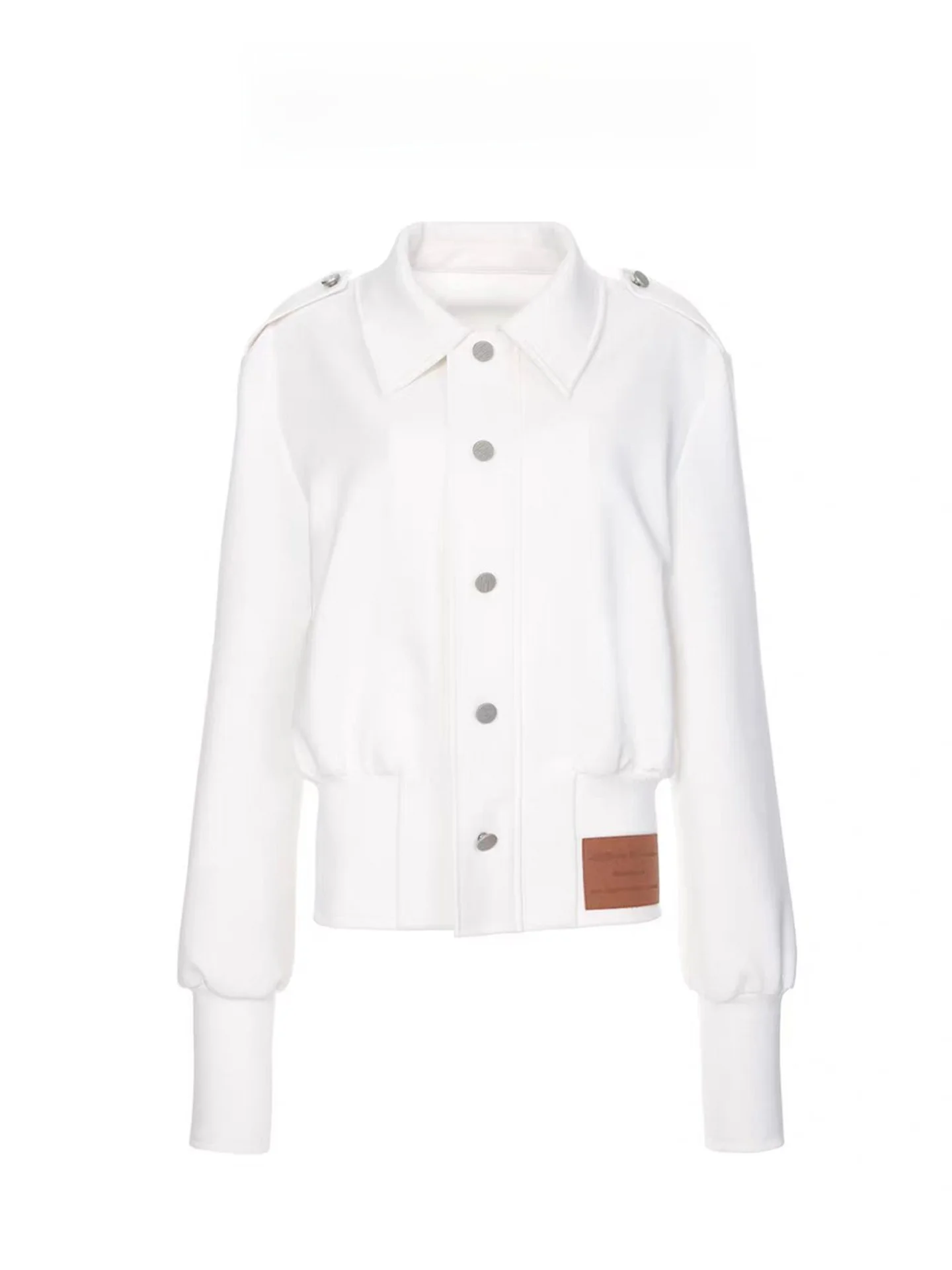 

Retro American White Stand Collar Jacket Women's Spring Korean Waist Cinched High Casual Versatile Baseball Uniform Top
