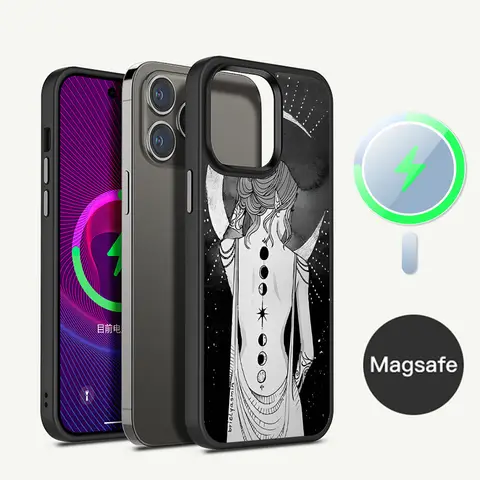 마녀 달 타로 미스터리 토템 휴대폰 케이스, 마그네틱 케이스, 아이폰 14, 13, 12, 11, 15 프로 맥스 플러스 미니용, 맥세이프 무선 충전