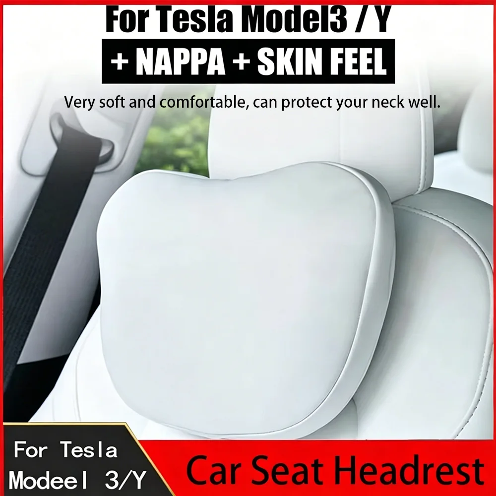 OULEX Für Tesla Model 3 Y/Juniper Beflocktes/Leder-Autositz-Nackenkissen Weiches Memory-Nackenkissen Hochwertige Kopfstütze