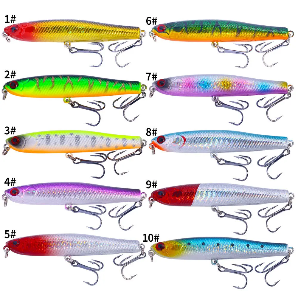 Lure Bait Zigzag Dog Surface Floating Fish Fishing Minnow Pencil Bait Plastic Gold-plated Fishing Bait Popper Jig Head Lures