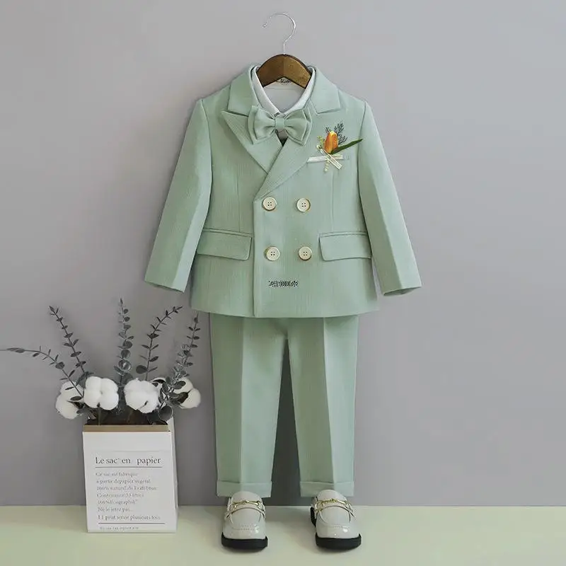 Flower Boys Photography Suit Baby Kids Formal Ceremony Costume Children Birthday Wedding Party Dress Performance Tuxedo Set