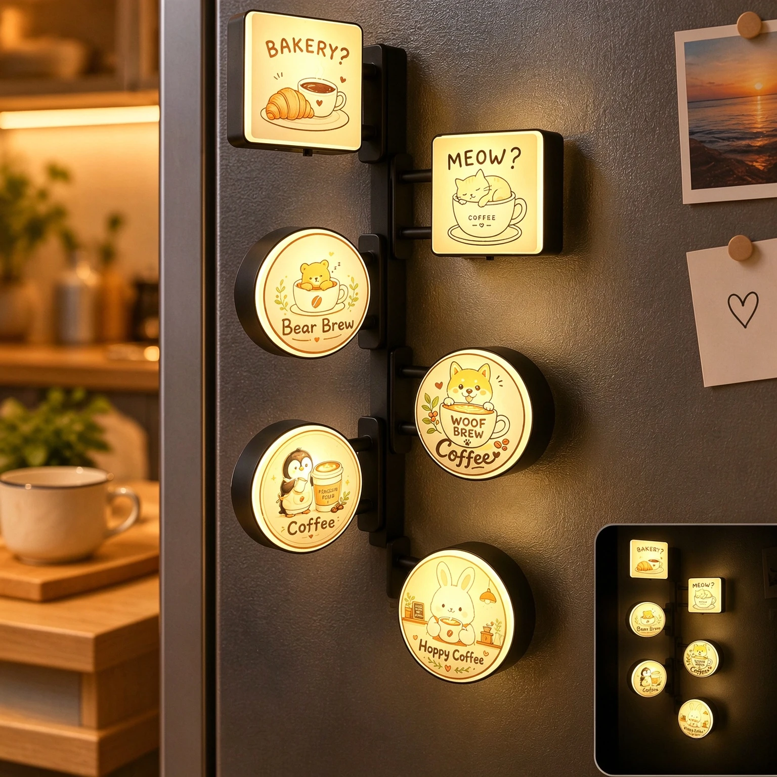 Miniatur-Leuchtende Kaffee-Atmosphärenleuchte Kühlschrankmagnete Magnetisches LED-Schild für Kaffee-Ecke, Seitenwand, Heim- und Küchendekoration
