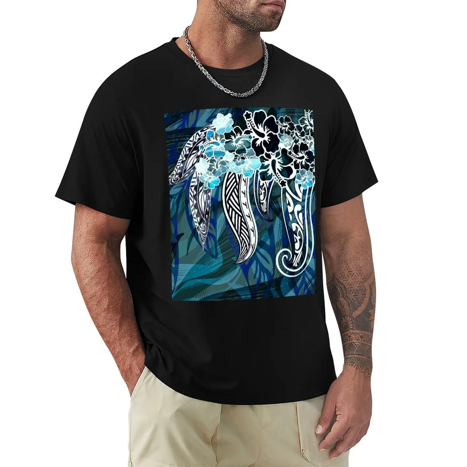 Hawaiian - Samoan - Polynesian Tropical Tribal Threads T-Shirt Basic Short Sleeve Cotton Blend T-Shirt