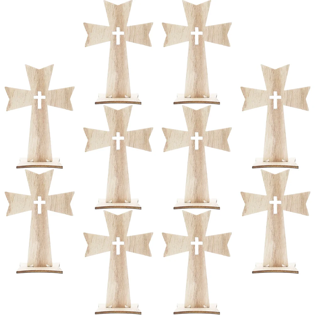 10 Pcs Cross Crafts Creative Holiday Ornaments Set 10pcs (Type B) Symbolic Shape Wooden Home Decor Crosses for Church