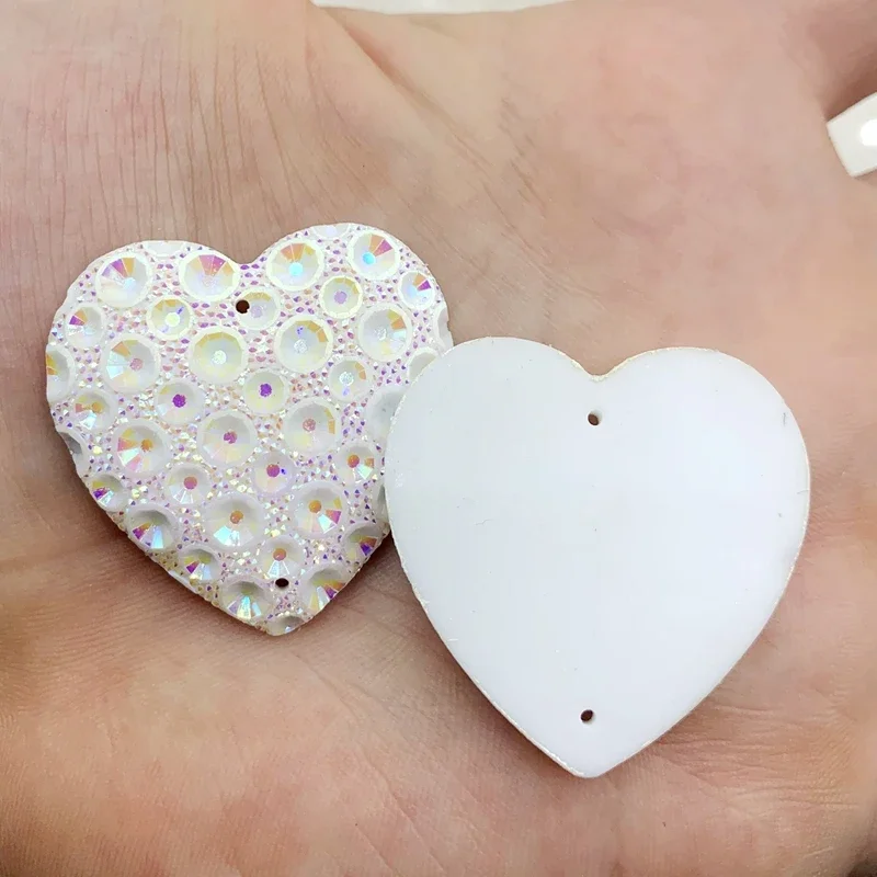 10pcs 35mm resin Heart rhinestone flatback cabochon Gems for DIY jewelry craft wedding decoration 2 holes button -T15