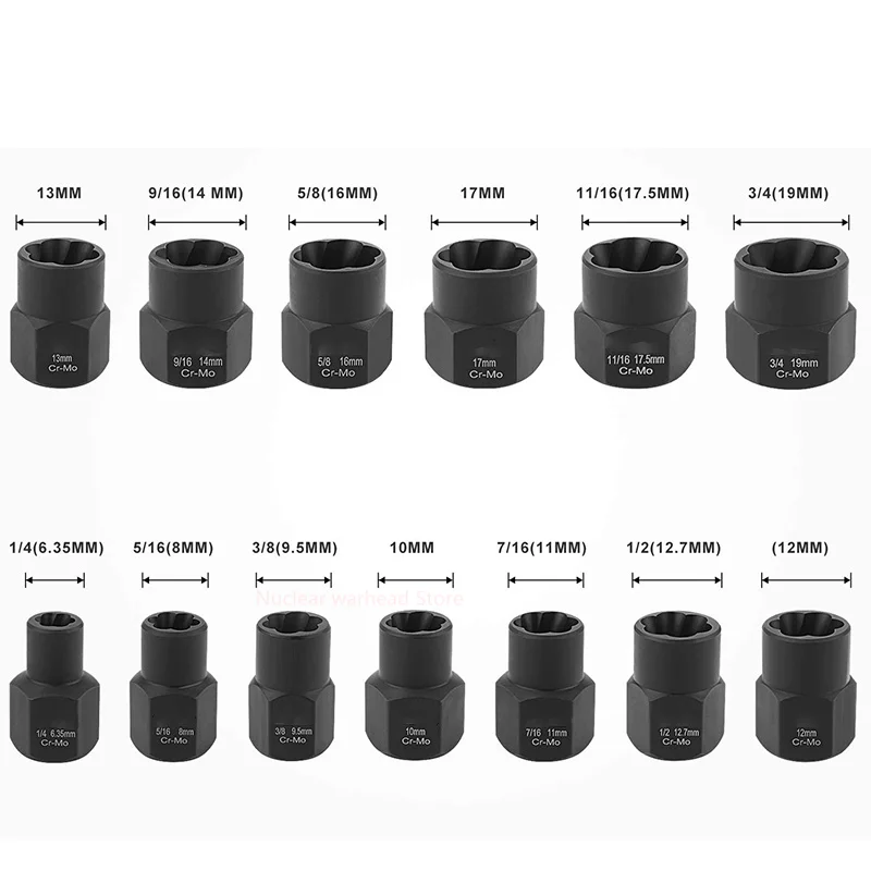 13 Chiếc Va Đập Hư Hại Bu Lông Ốc Vít Tẩy Máy Hút Ổ Cắm Bộ Dụng Cụ Loại Bỏ Bộ Bu Lông Ốc Vít Loại Bỏ Ổ Cắm Cờ Lê 3/8"