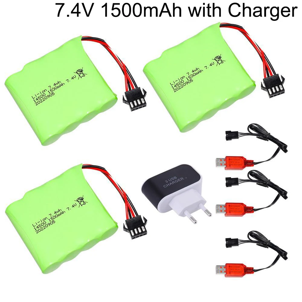 7.4V 1500mAh Lipo Battery and charger set For DE36W 1:16RC Off-Road 4WD High-Speed Climbing Drift Racing toys accessories 2S