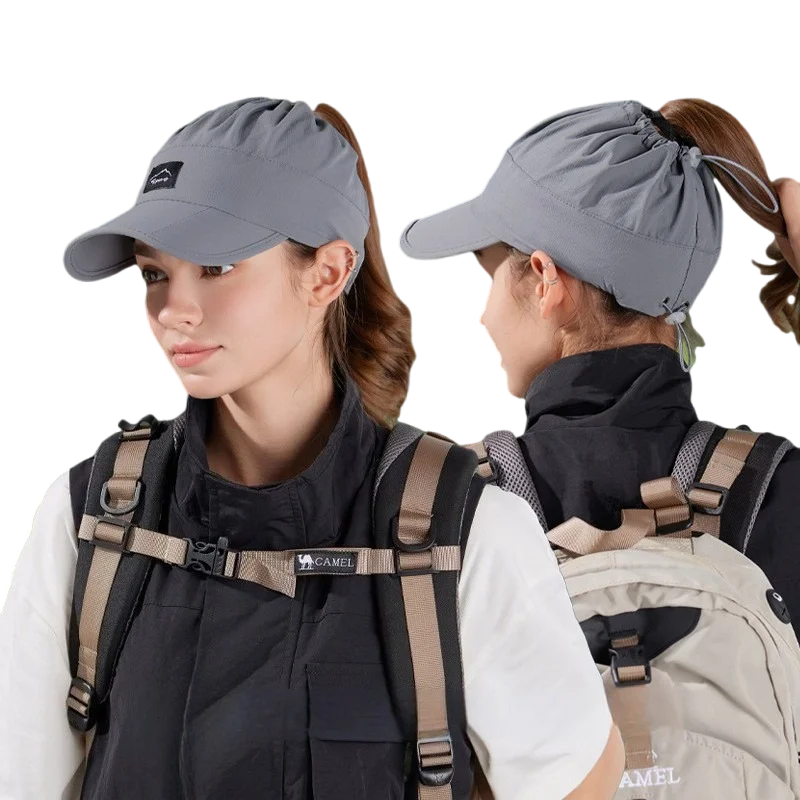 

Summer Outdoor UV Protection Baseball Cap Women Adjustable Ponytail Hole Foldable Sun Hat Breathable Quick Dry Sports Cap