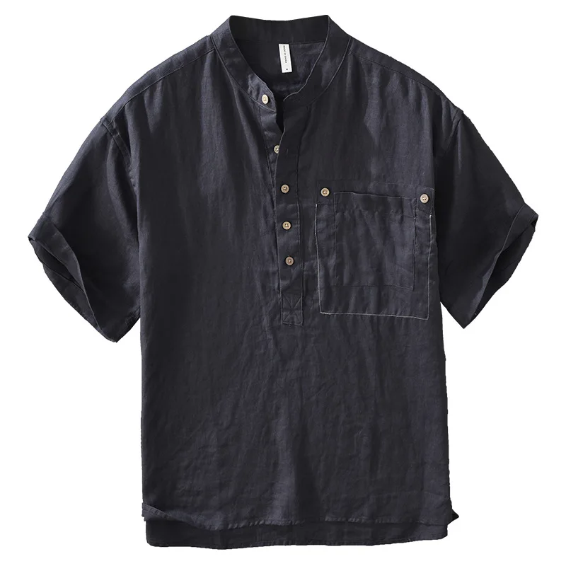 

Japanese retro linen short-sleeved shirt men's fashionable versatile literary casual loose top