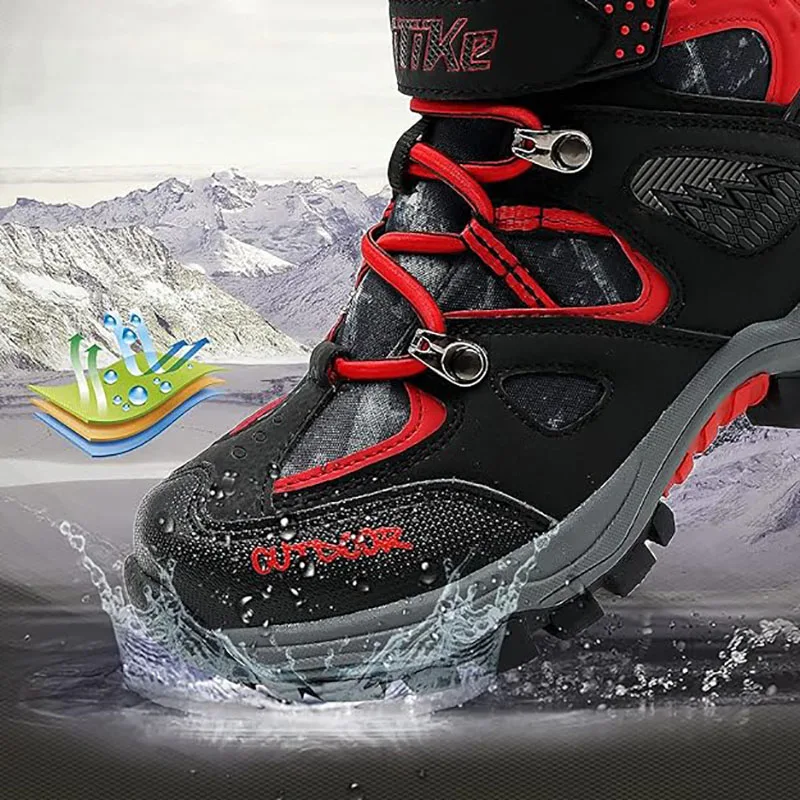 Kids Hiking Boots Boys Girls Outdoor Walking Climbing Sneaker Comfortable Snow Shoes Hiker Boot Antiskid Steel Buckle Sole