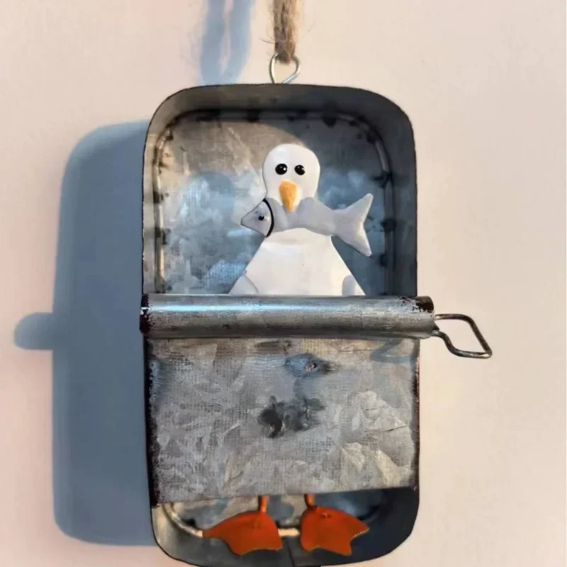 Creative Tin of Sardines Quirky Hanging Ornament Duck, Octopus Penguin Wrought Iron Ornaments Metal Figurine Home Decor