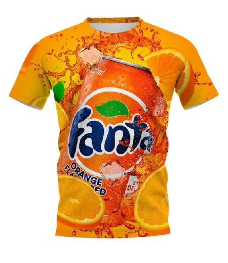 Nuevos hombres/mujeres bebida Soda Cola Fanta estampado 3D Camiseta de manga corta moda camiseta deporte Hip Hop verano Tops