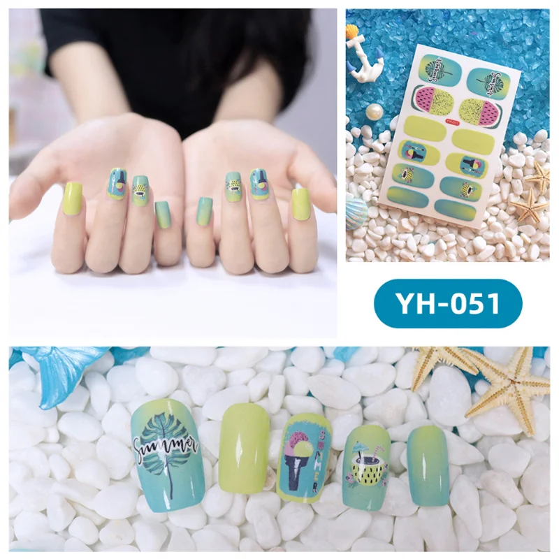 Nova cor gradiente adesivos de unhas verão bonito fruta capa completa envoltórios de unhas arte do prego decalque manicure decorações uñas postizas