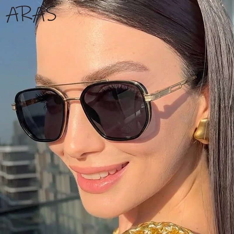 

Винтажные квадратные поляризованные солнцезащитные очки в стиле панк для женщин 2026 года, люксовый бренд, меняющие цвет, с металлическим двойным мостиком, для дам