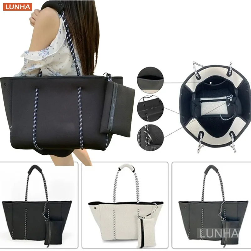 

Women's Neoprene Tote Bag Large Capacity Beach Bags Sports Fitness Zipper Bag Summer Travel Handbag Shoulder Bags Waterproof