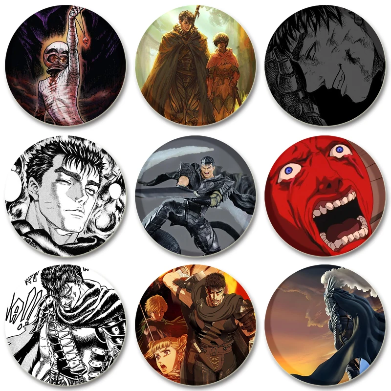 32/44/58mm Round Anime BERSERK Enamel Pins Handmade Brooch Cartoon Cosplay Badge on Backpack Jewelry Accessories Gifts