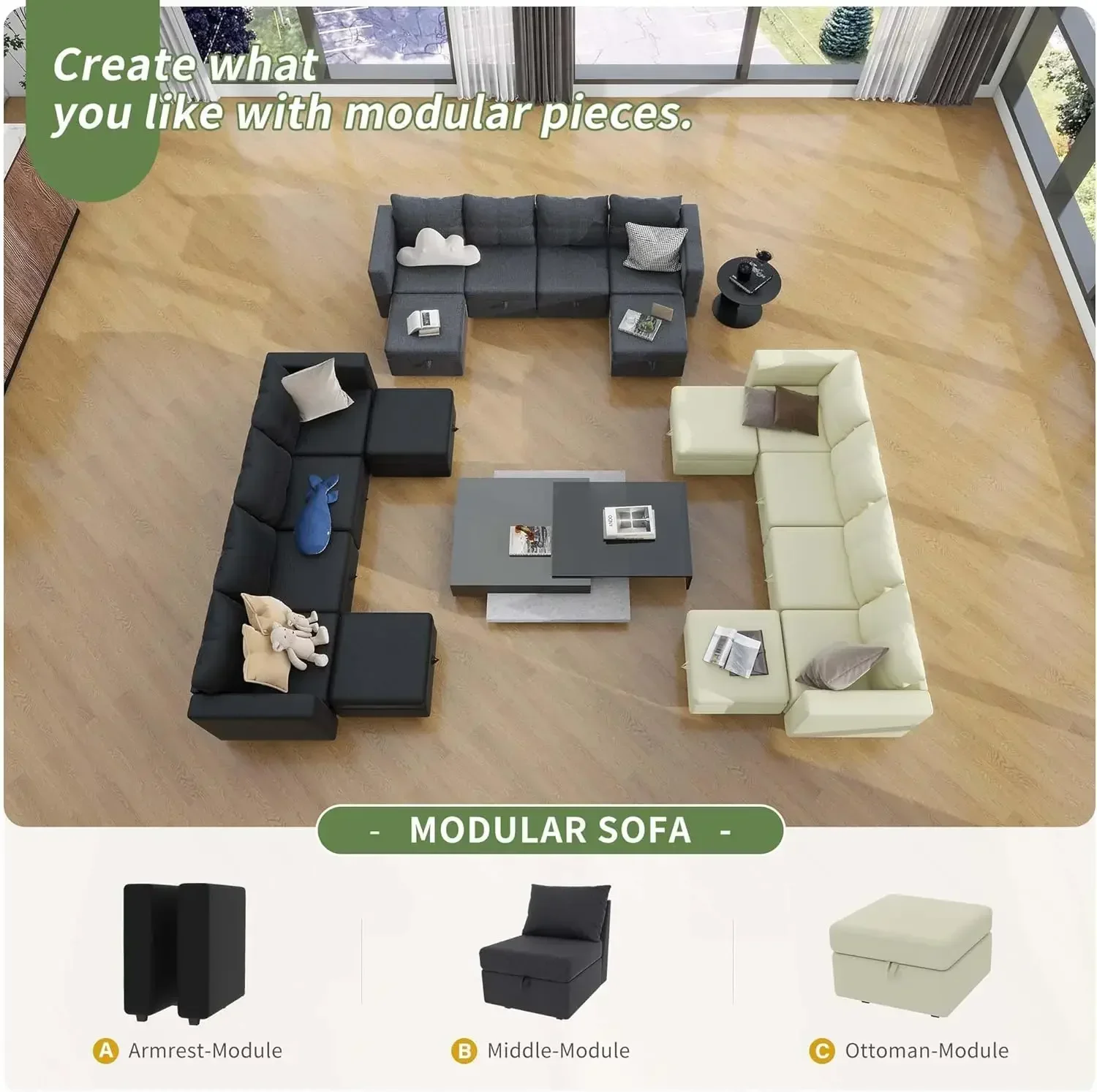 

Sectional Couches Modular Sofa with Storage Ottomans Sectional Sofa Couches Modular Couch Sofa Polyester Beige