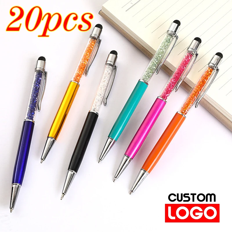 

20pcs/Lot Crystal Metal Ballpoint Pen Fashion Creative Stylus Touch for Writing Stationery Office School Gift Free Custom Logo