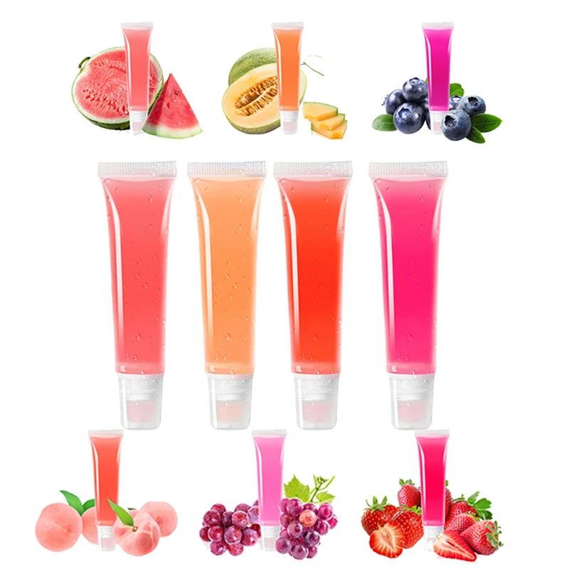 6-color Private Label 12ml Lip Oil Custom Logo Hose Tube Moisturizing Fruit Lipgloss Plumper Long-lasting Natural Lips Makeup